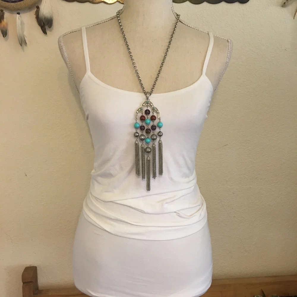 R.J. Graziano glass bead tassel chain necklace